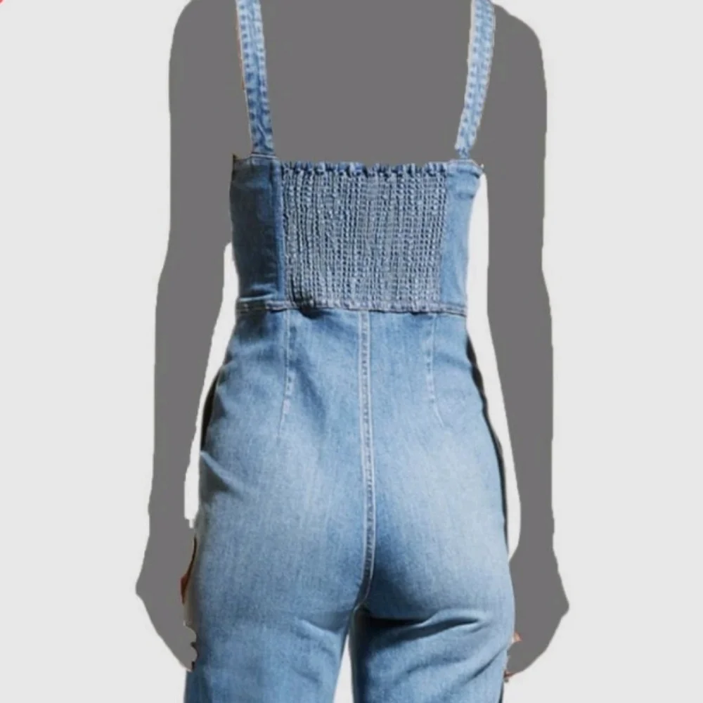 Alice + Olivia Medium Blue Denim Bustier Zip-Front Overalls - Picture 4 of 12